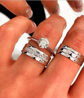 Conjunto Anel + Aliança em prata com diamantes híbridos Cód: 8557 - Volpi Joias